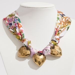 Gold Dipped Triple Puffy Heart Charm Scarf Necklace / Bracelet / Bag Charm